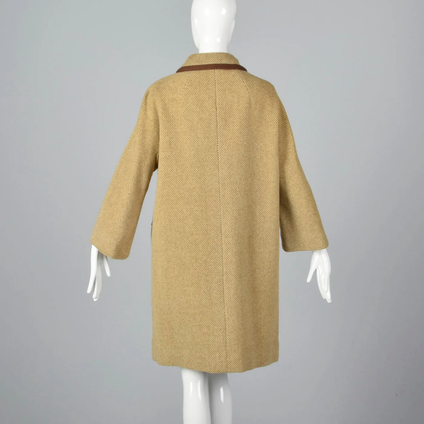 1950s Beige Tweed Coat with Brown Trim