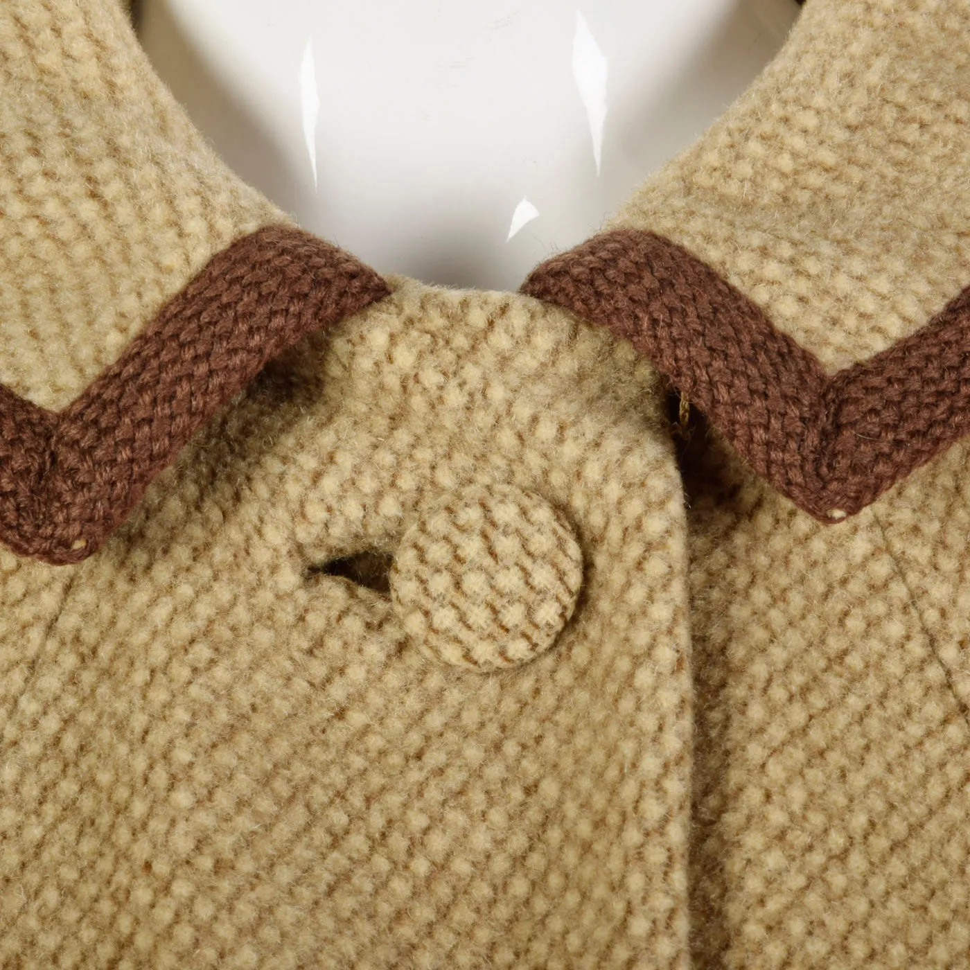 1950s Beige Tweed Coat with Brown Trim