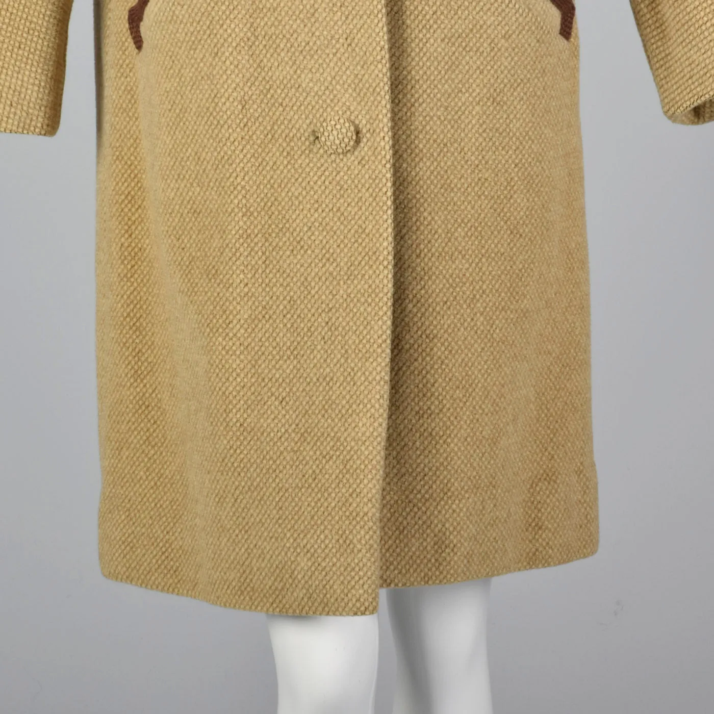 1950s Beige Tweed Coat with Brown Trim