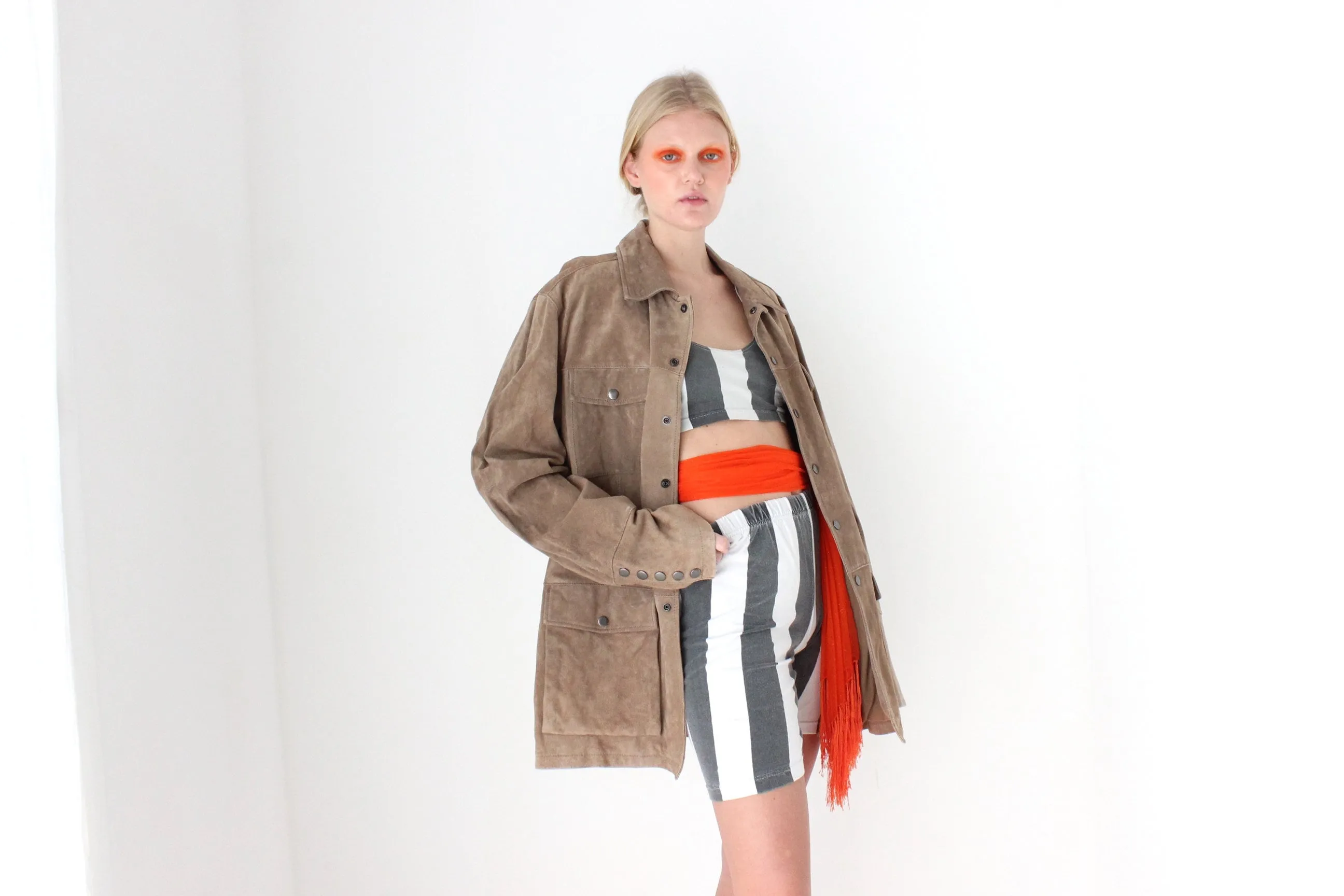 90s Danier Camel Suede Boxy "Cargo" Pocket Jacket