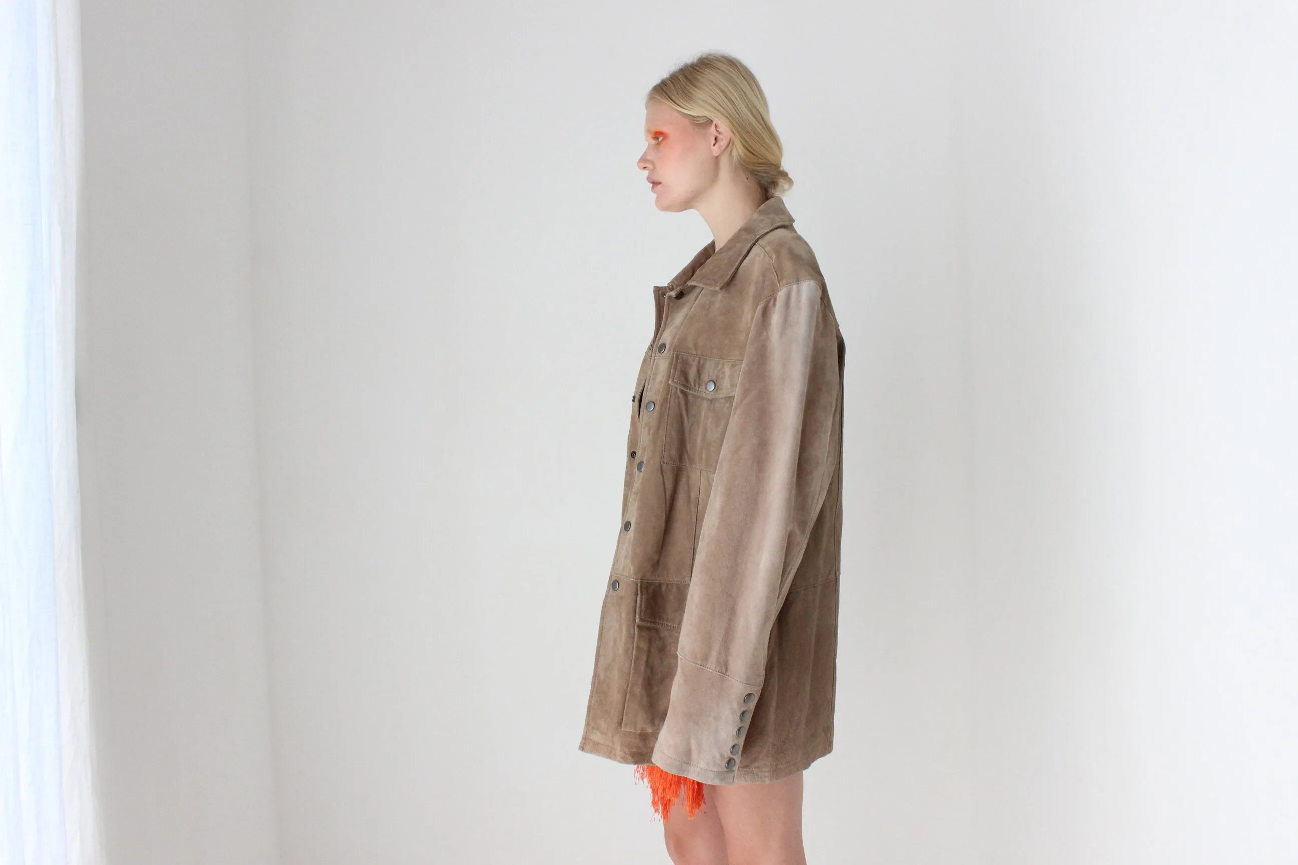 90s Danier Camel Suede Boxy "Cargo" Pocket Jacket