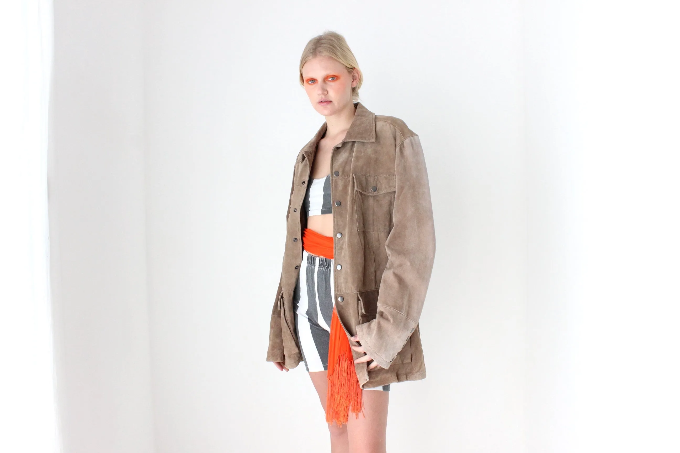 90s Danier Camel Suede Boxy "Cargo" Pocket Jacket