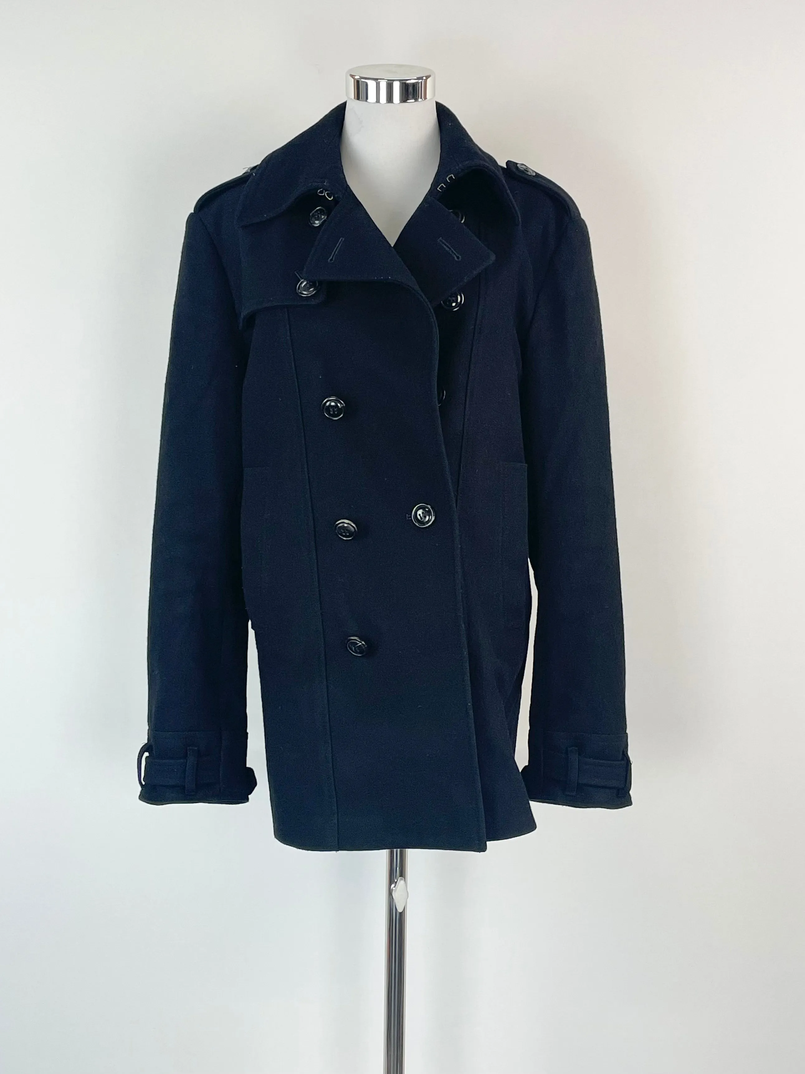 Arthur Galan Black Wool Blend Pea Coat - S