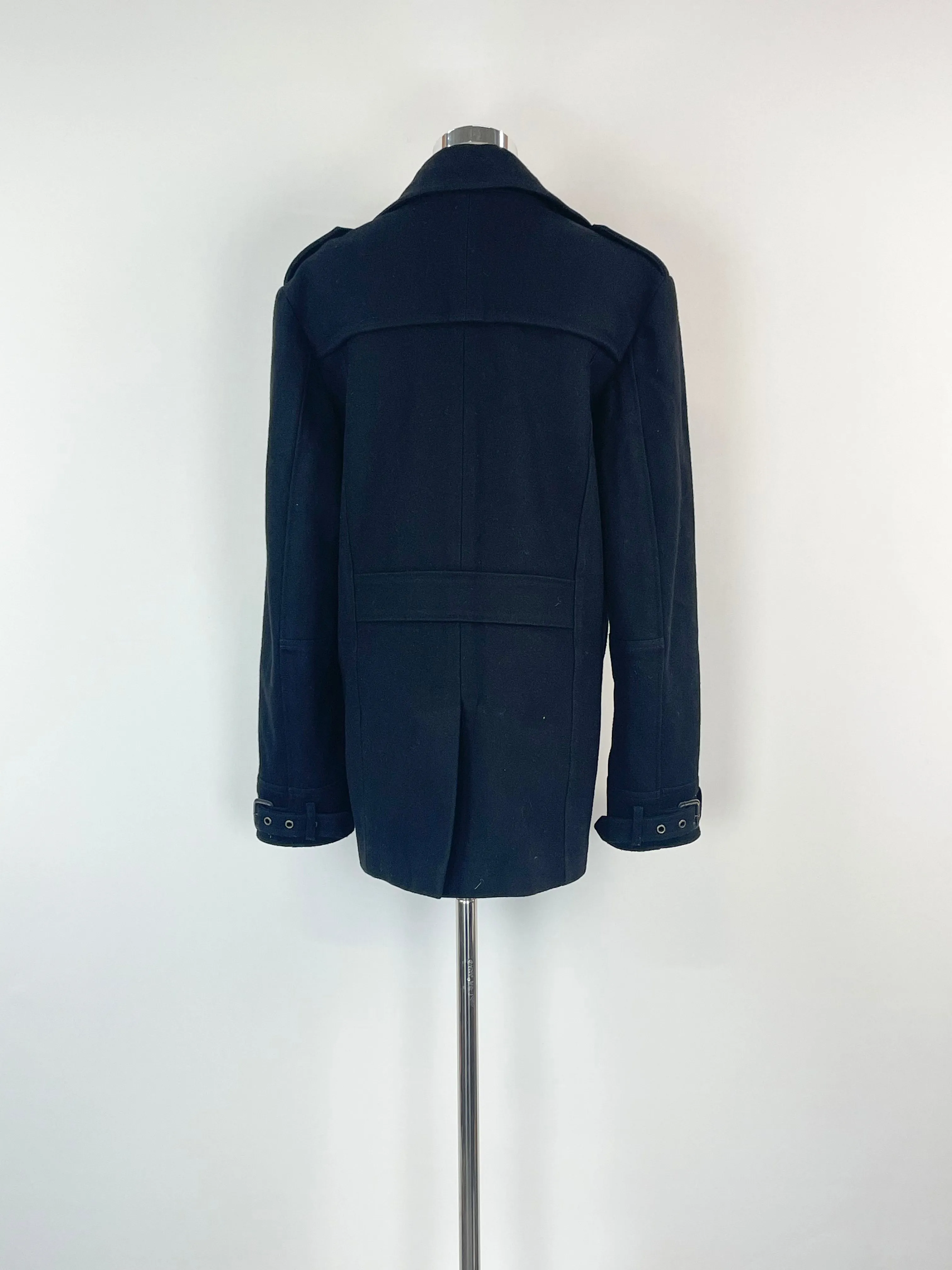 Arthur Galan Black Wool Blend Pea Coat - S