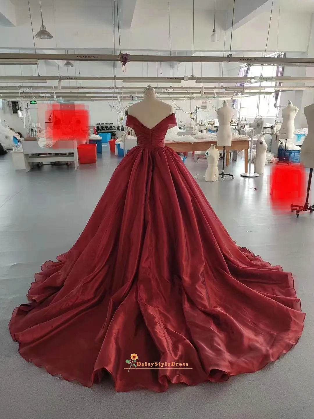 Ball Gown Off Shoulder Sleeve Deep Red Wedding Dress