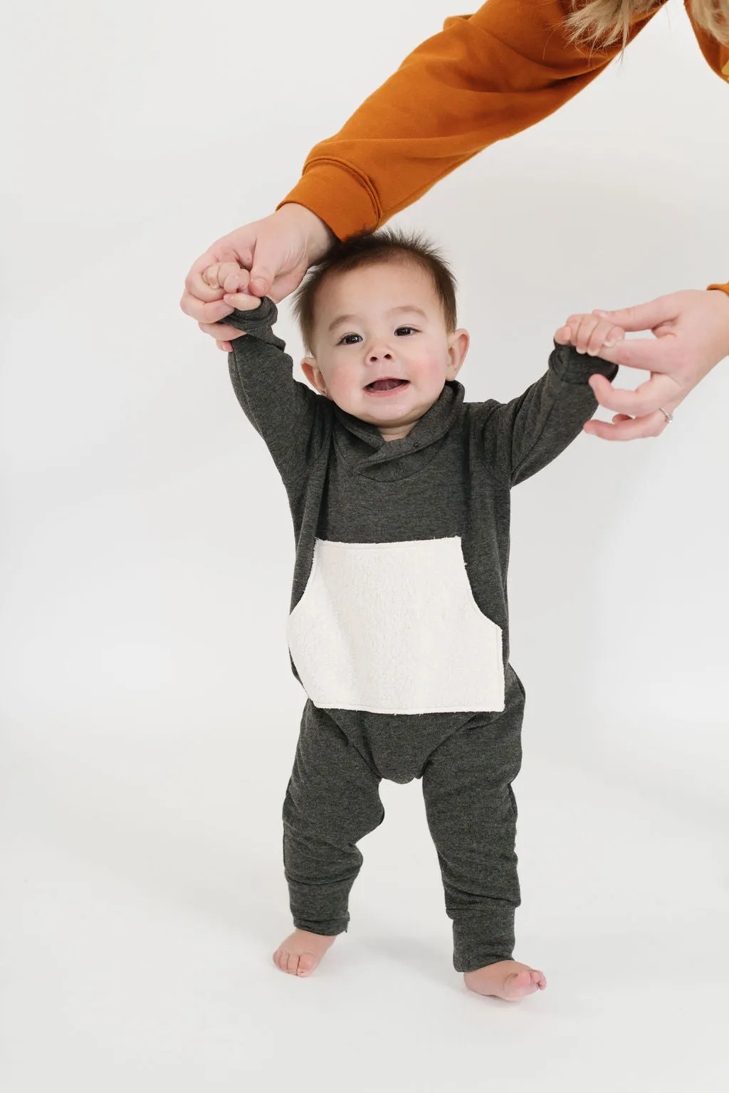 Bamboo Shawl Collar Romper in Pepper