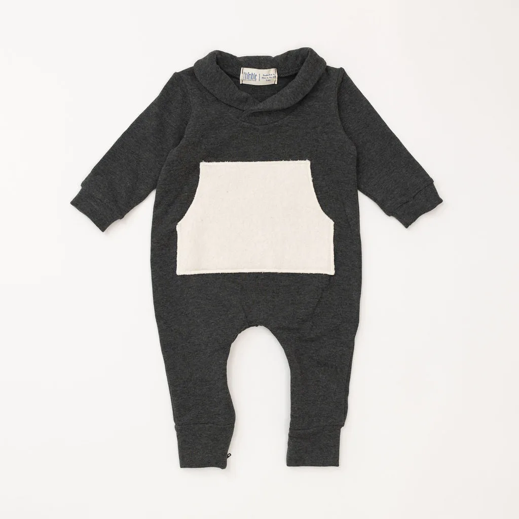 Bamboo Shawl Collar Romper in Pepper
