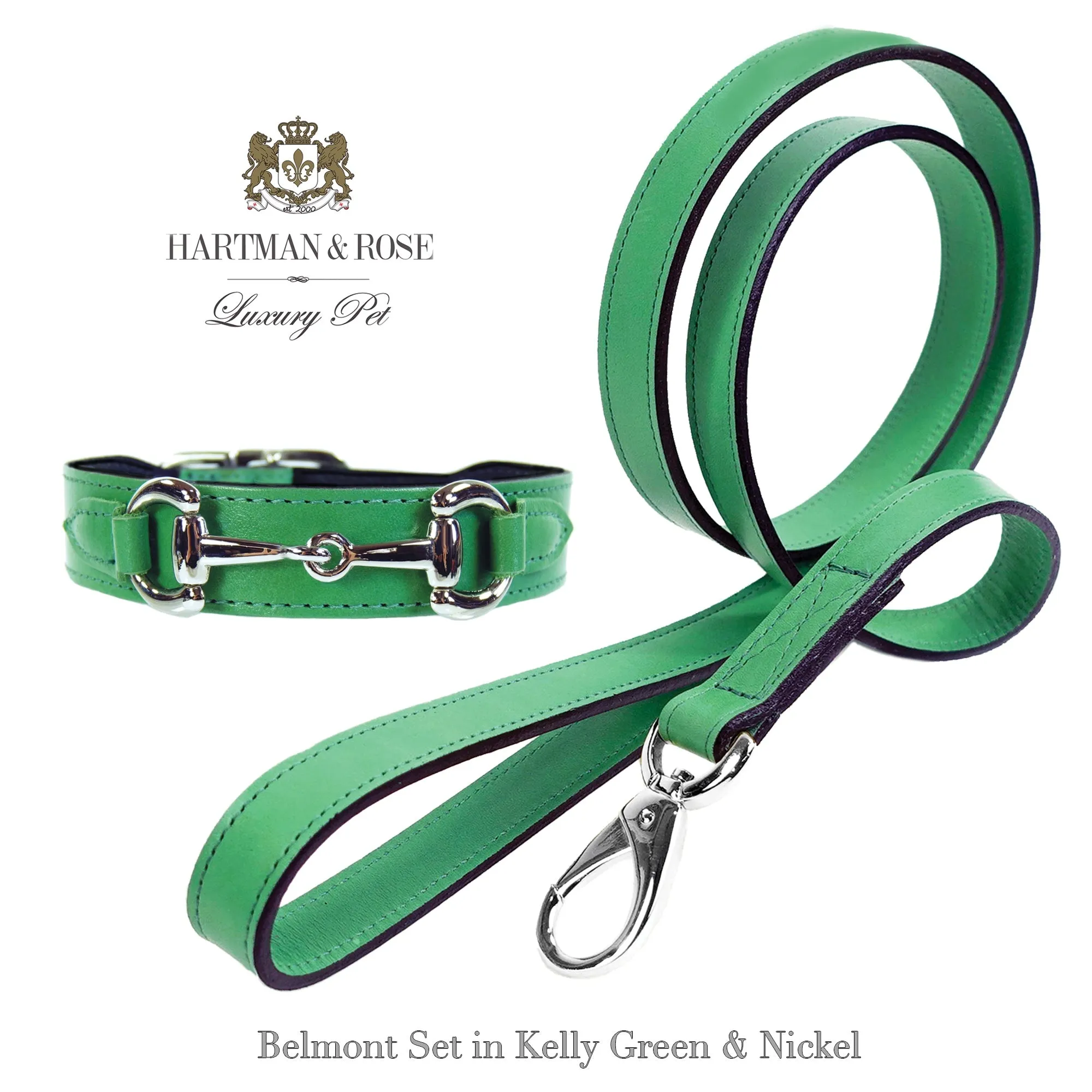 Belmont Dog Collar in Kelly Green & Nickel