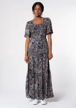 Boho Spring Printed Smocked Maxi Dress