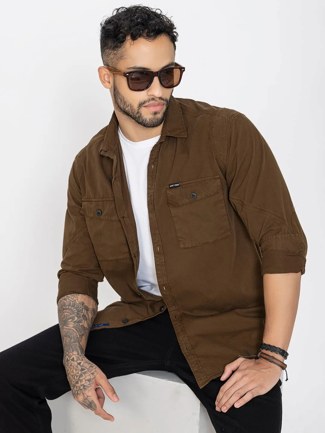 Brown utility shirt double pockets