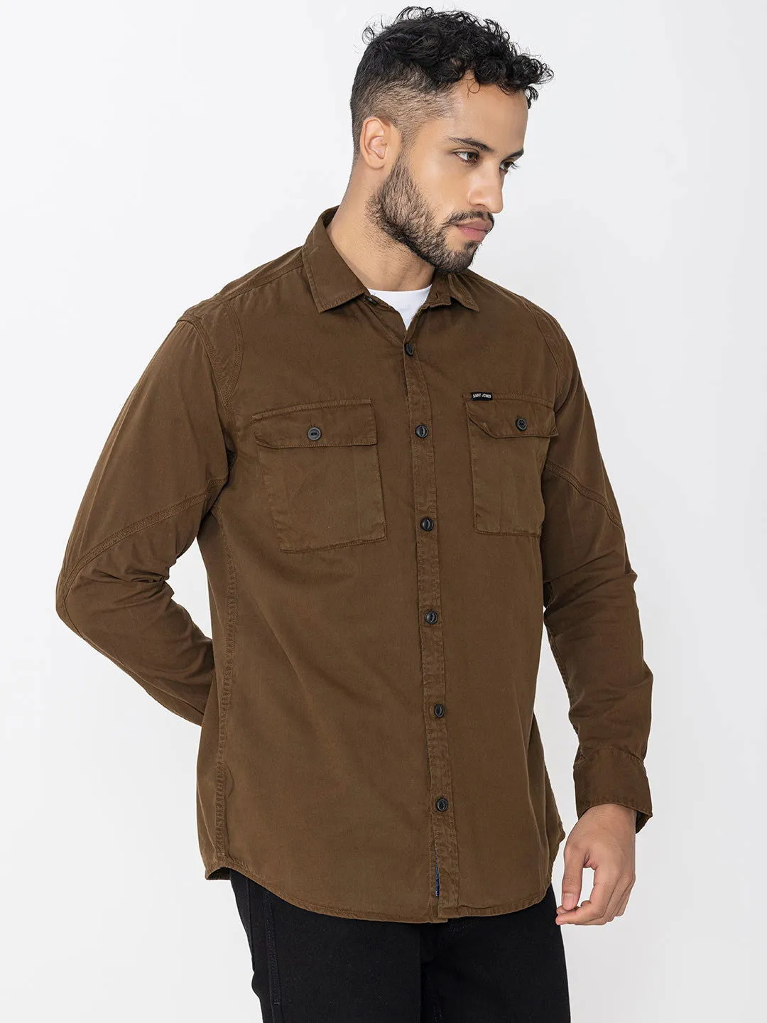 Brown utility shirt double pockets