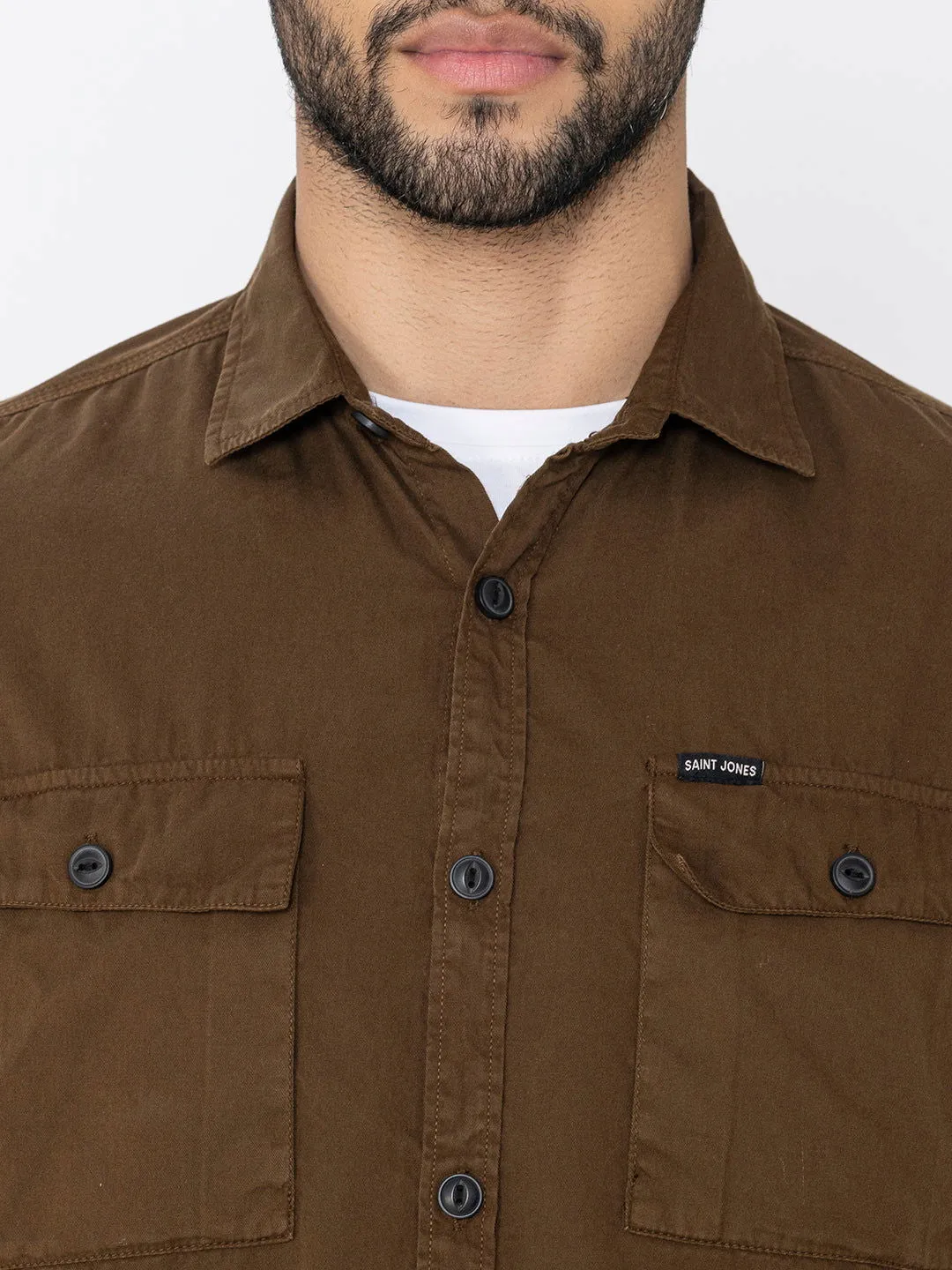 Brown utility shirt double pockets