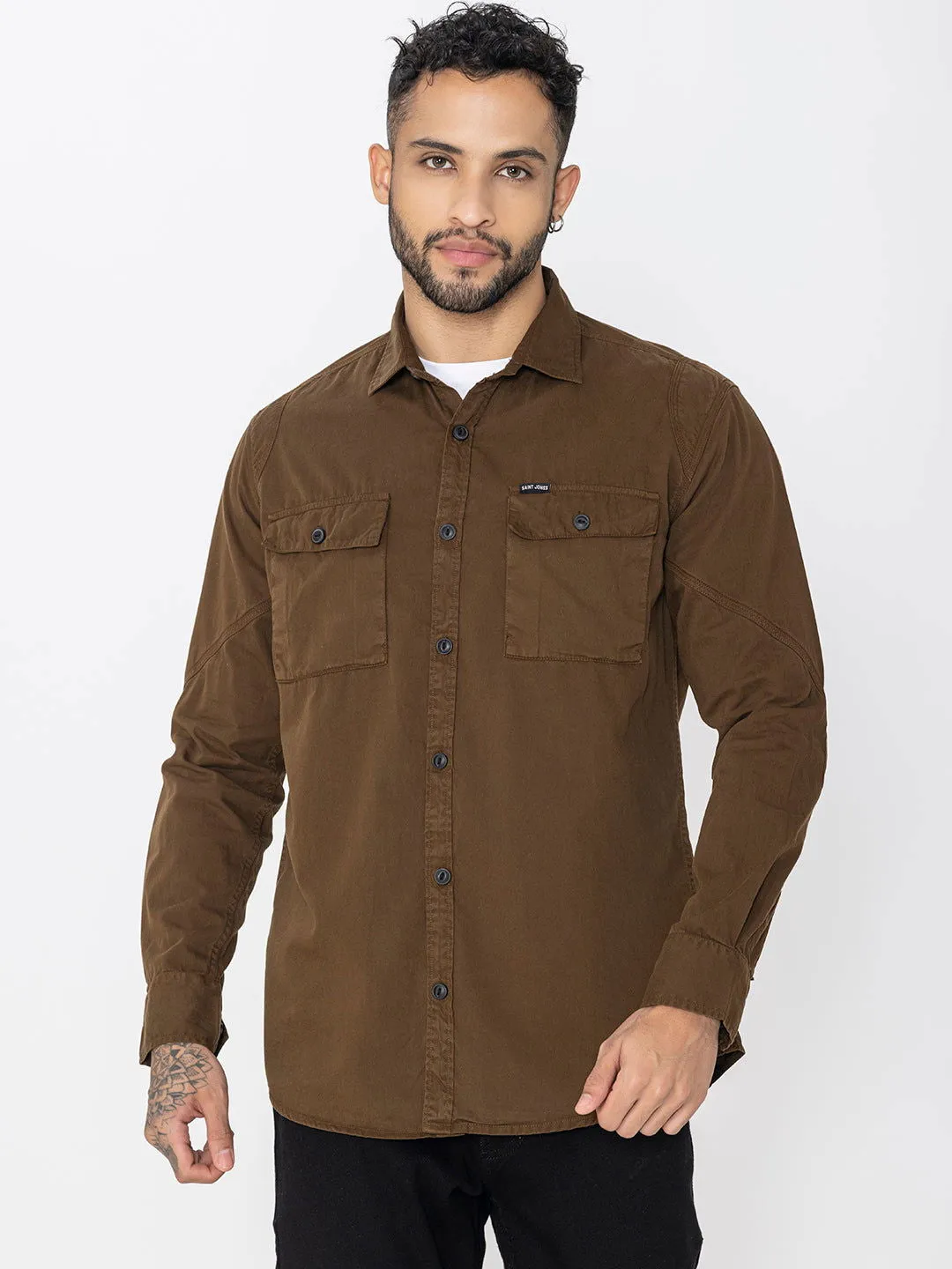 Brown utility shirt double pockets