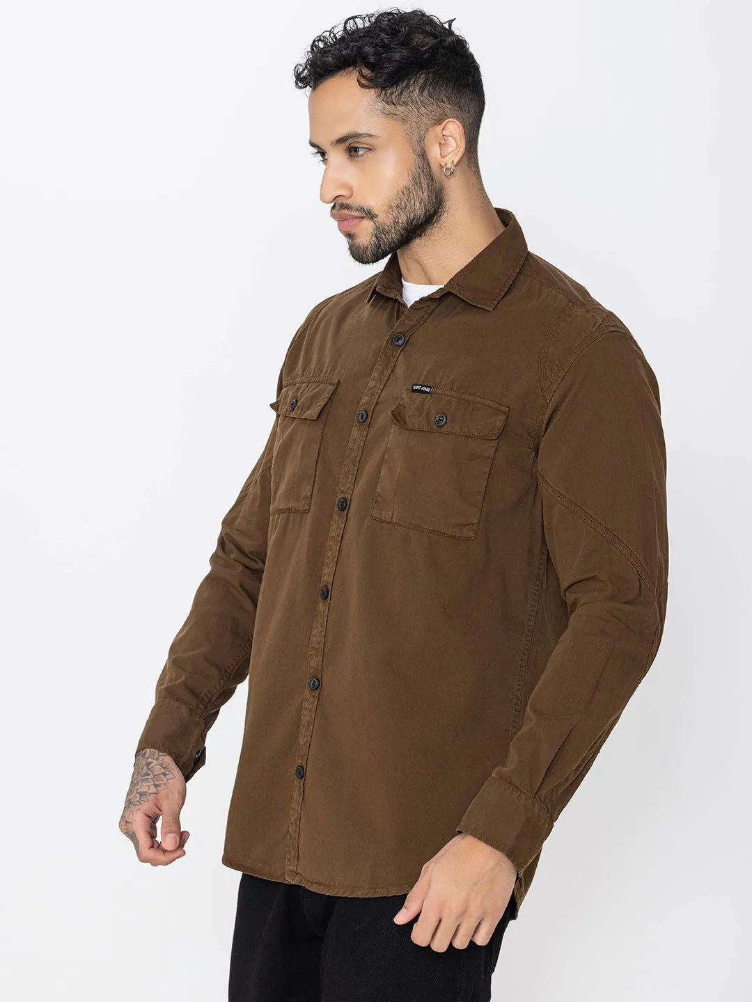 Brown utility shirt double pockets