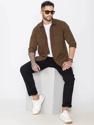 Brown utility shirt double pockets