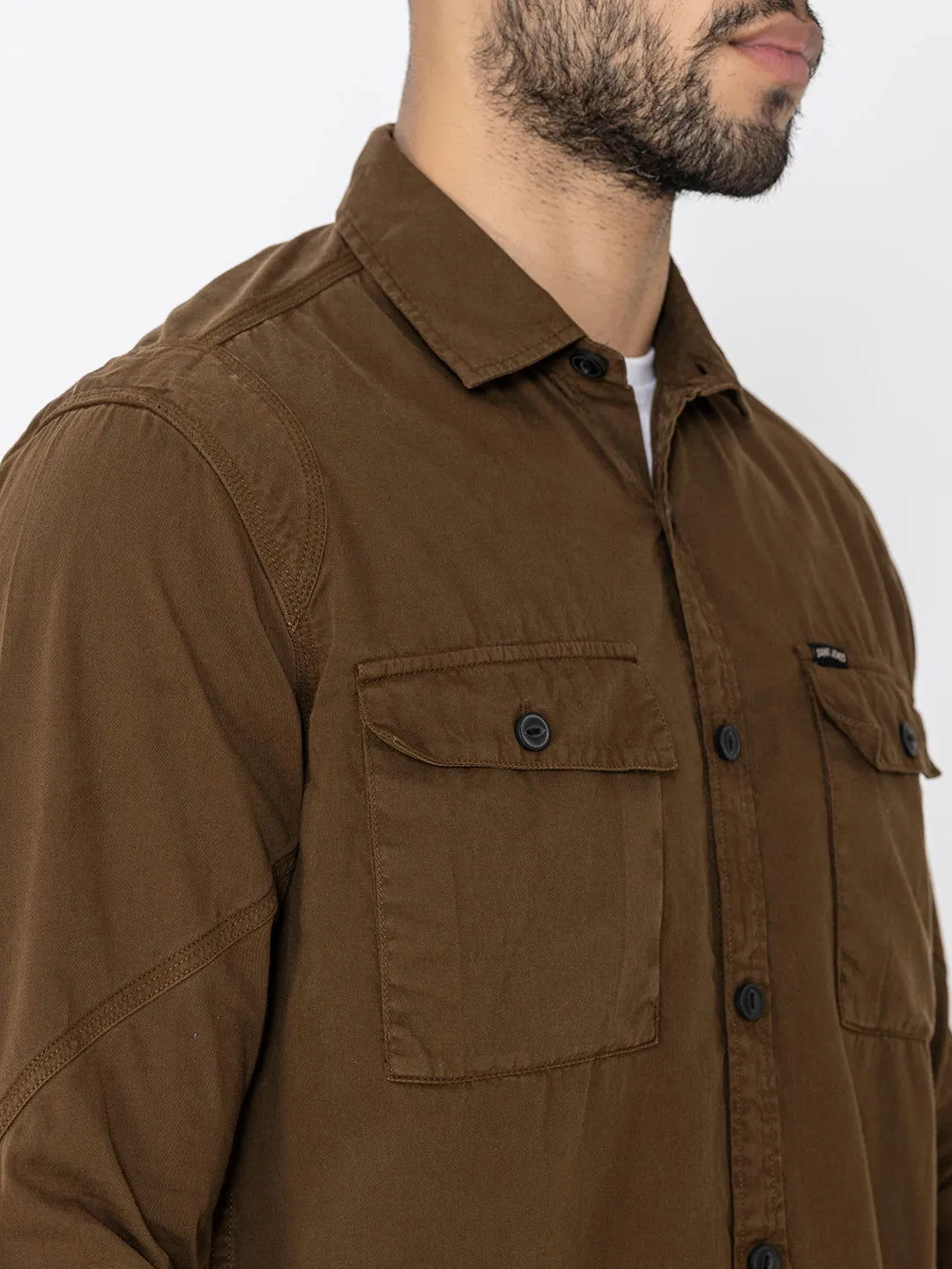 Brown utility shirt double pockets