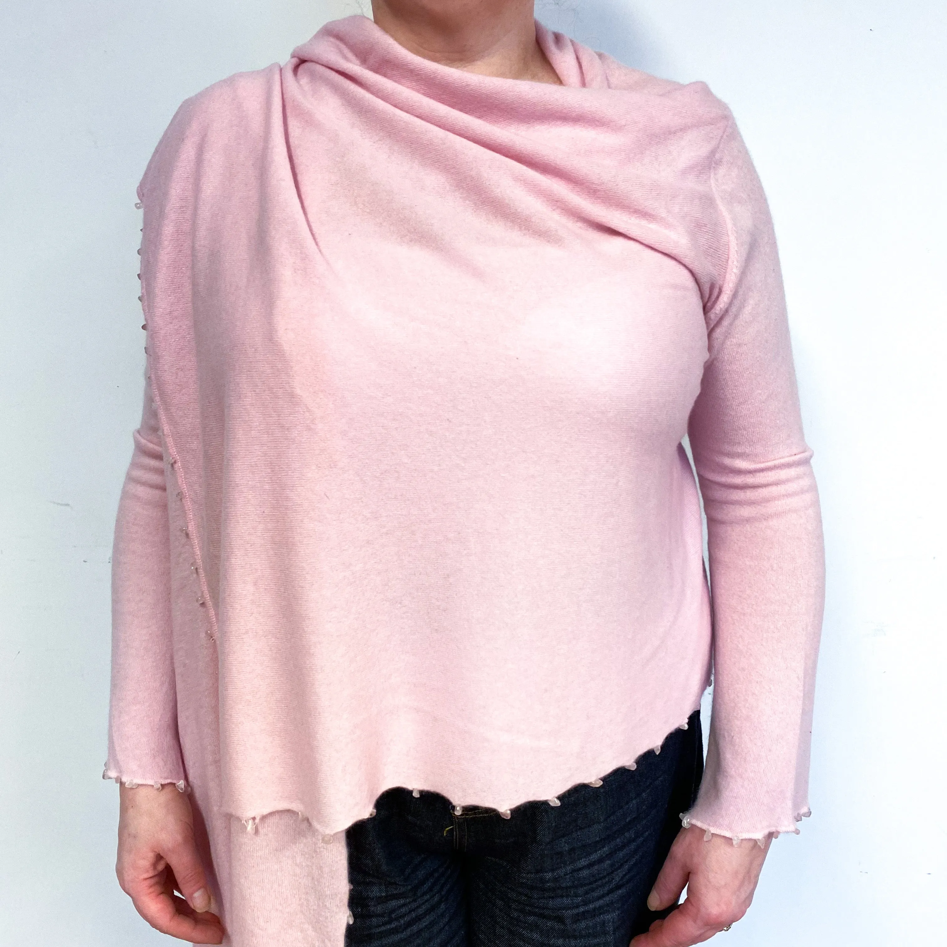 Carnation Pink Cashmere Waterfall/Wrap Cardigan Large