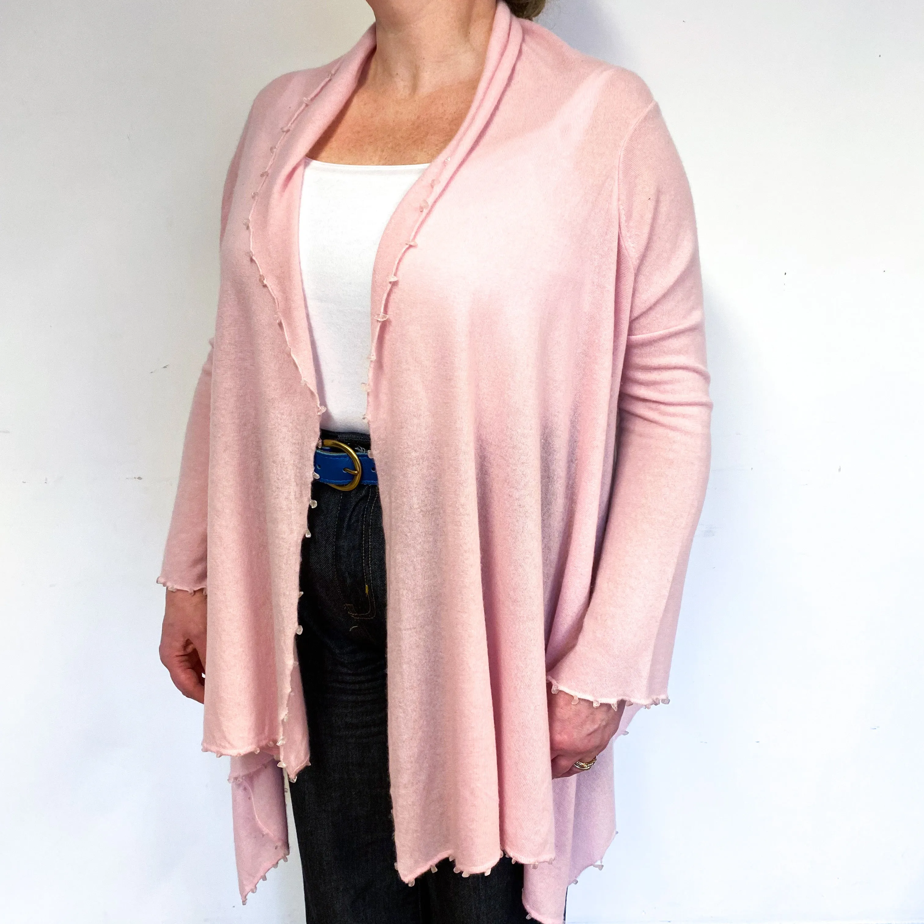 Carnation Pink Cashmere Waterfall/Wrap Cardigan Large