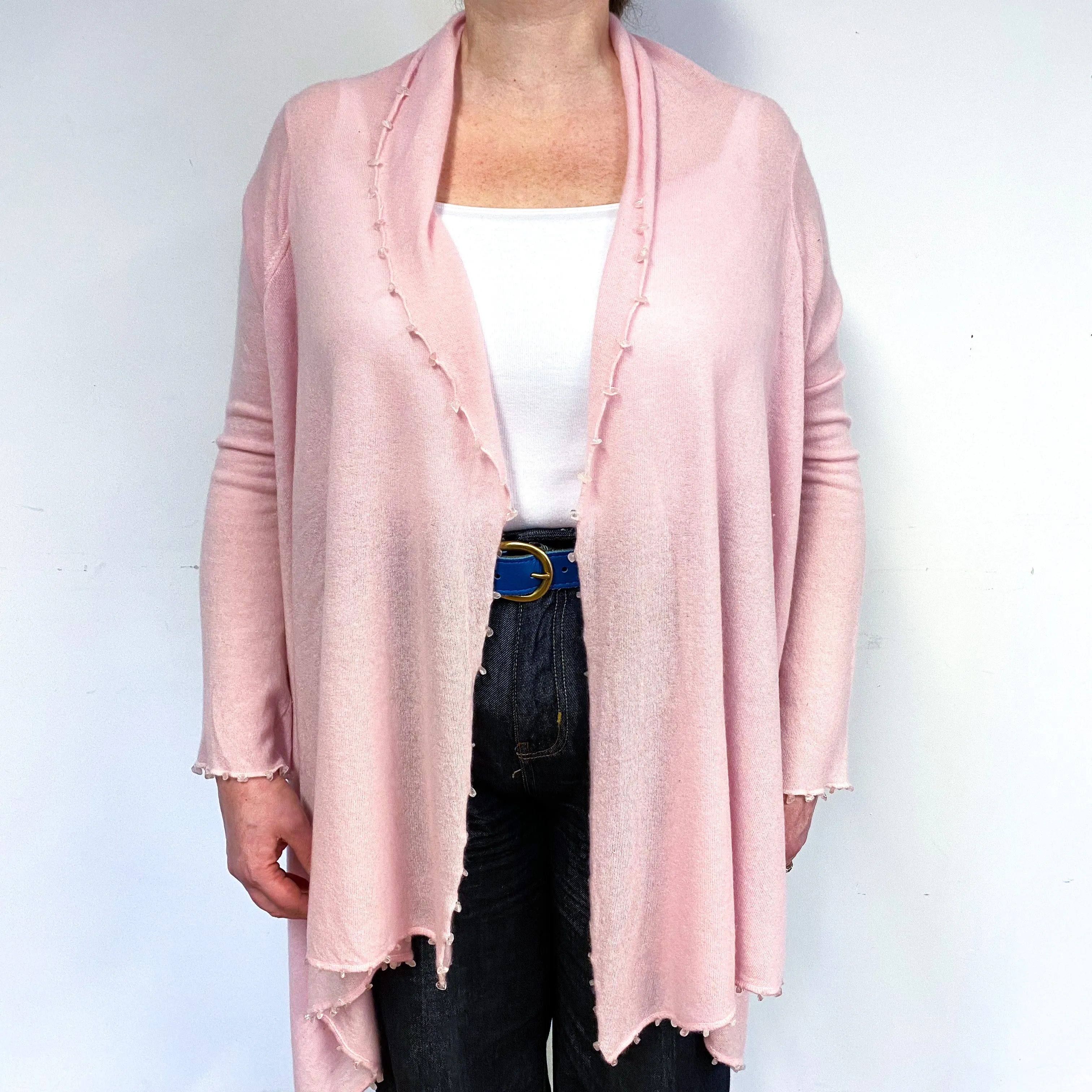 Carnation Pink Cashmere Waterfall/Wrap Cardigan Large