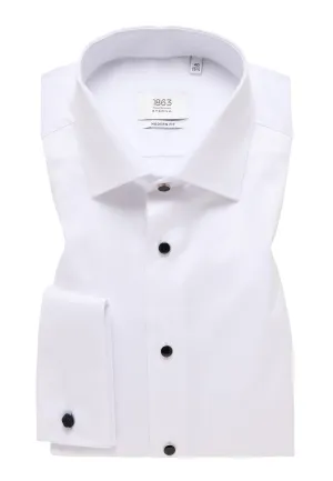 'Celebration Luxury Shirt' in White with French Cuff and Black Stud Buttons - Modern Fit - Two Ply Cotton Formal Shirt by Eterna 1863