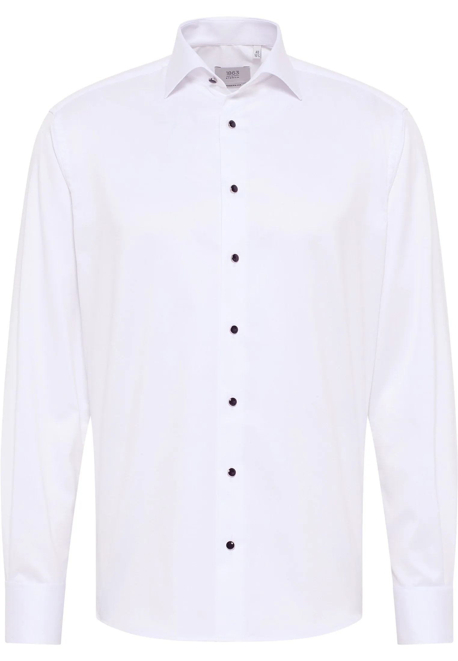 'Celebration Luxury Shirt' in White with French Cuff and Black Stud Buttons - Modern Fit - Two Ply Cotton Formal Shirt by Eterna 1863