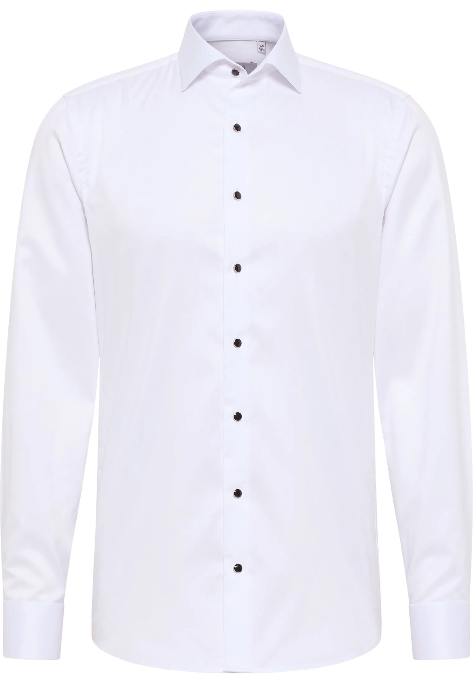 'Celebration Luxury Shirt' in White with French Cuff and Black Stud Buttons - Slim Fit - Two Ply Cotton Formal Shirt by Eterna 1863