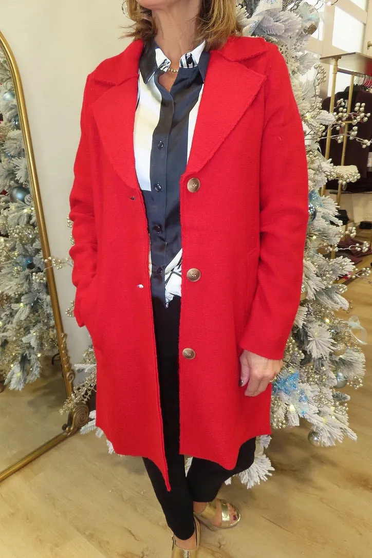 Charlie B Boiled Wool Long Coat Cranberry