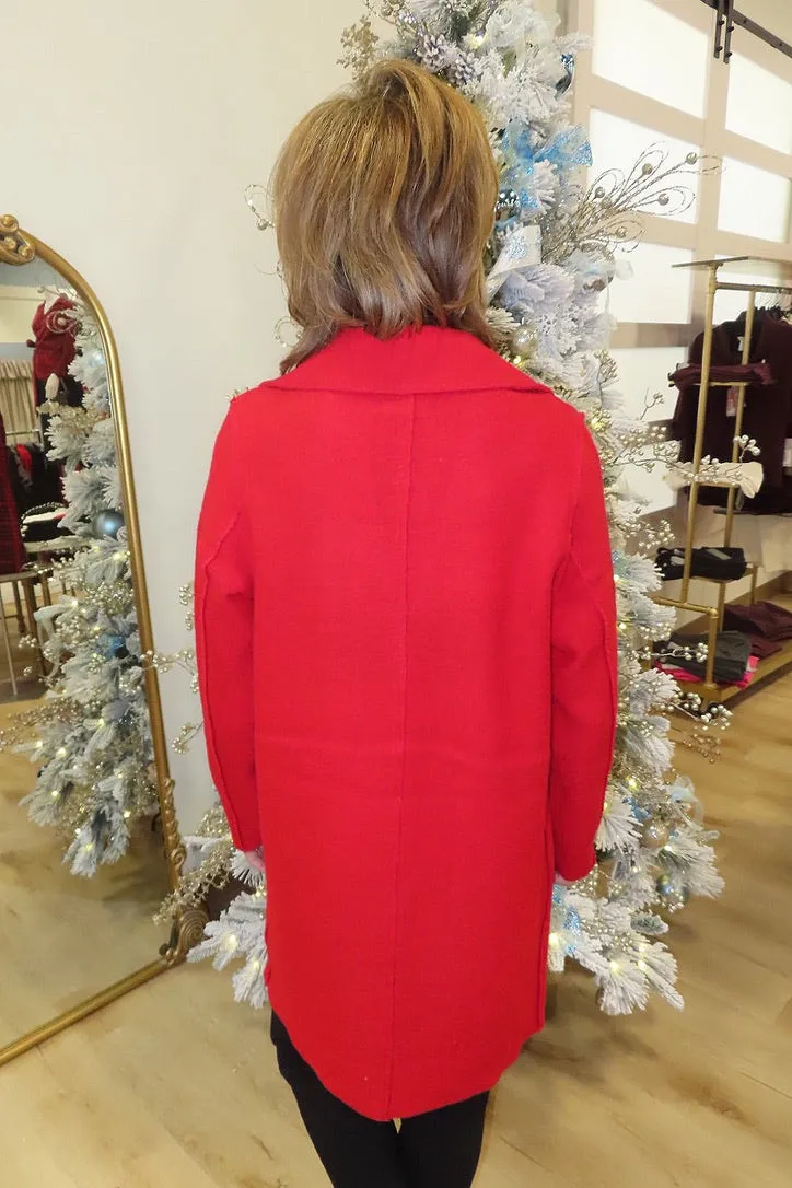 Charlie B Boiled Wool Long Coat Cranberry