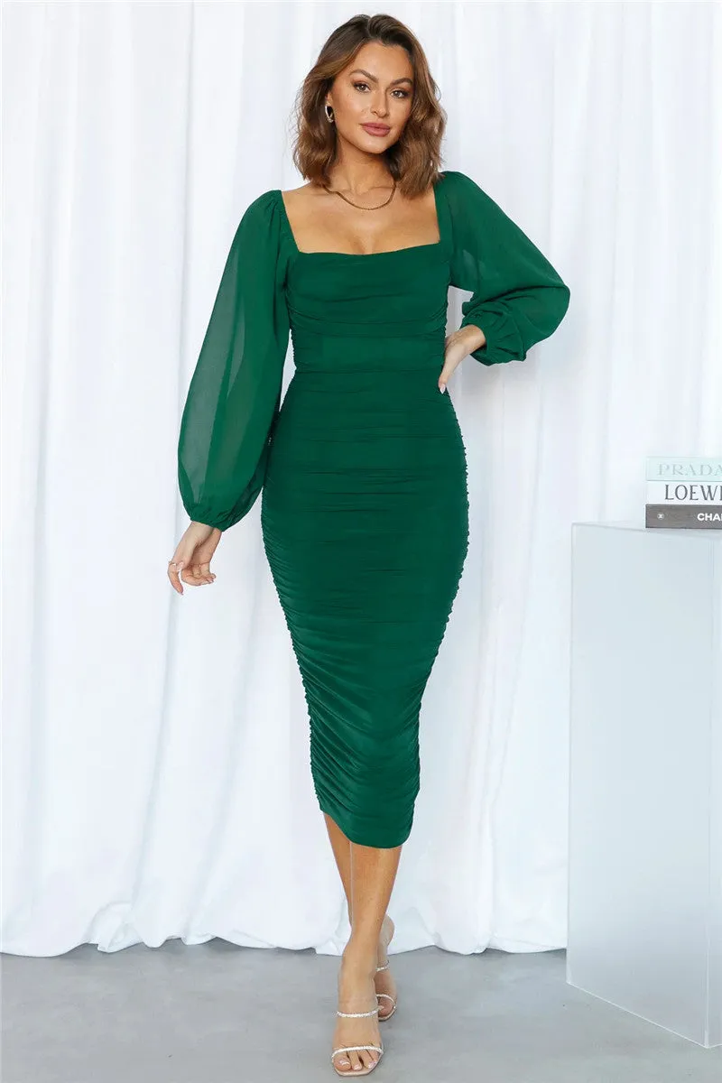 Cheryl Long Sleeve Backless Midi Dress