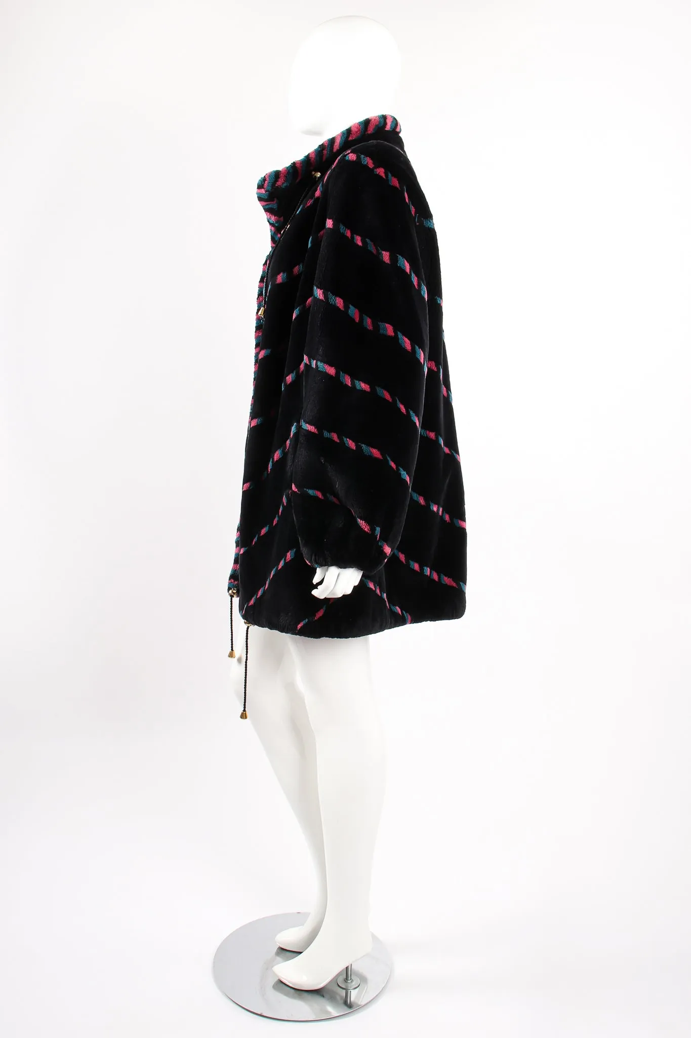 Chevron Stripe Fur Toggle Coat