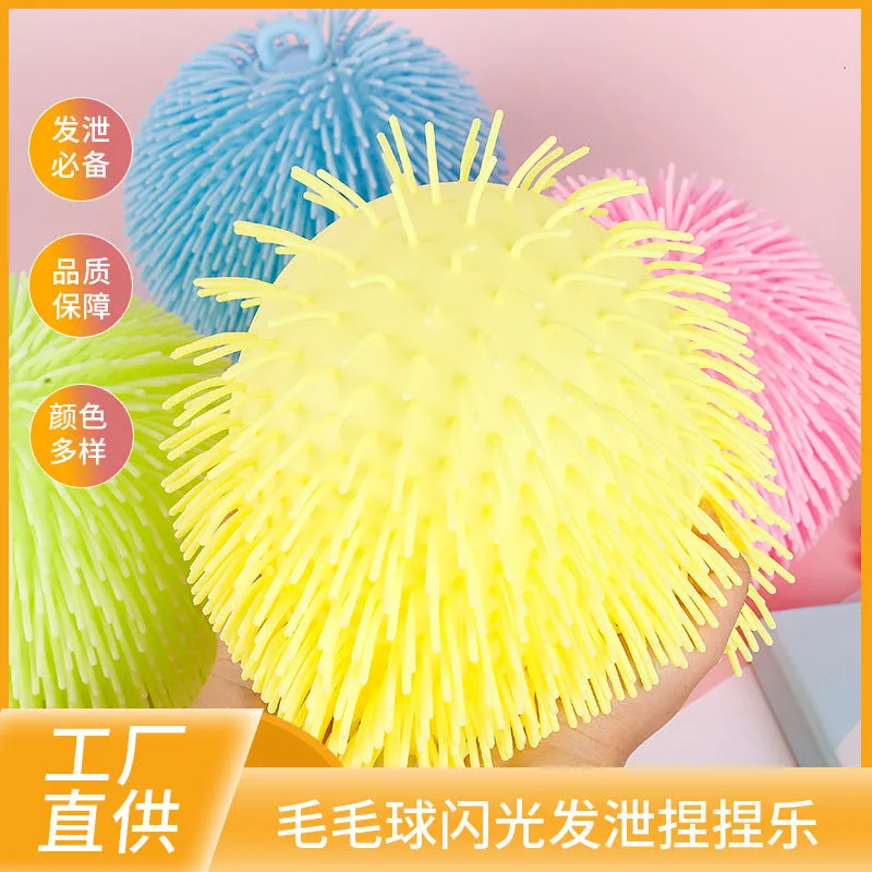 Children's Toy Cartoon Vent Macaron Color Hairy Ball Flash Luminous Ball Dense Hair Animal Head Large Caterpillar