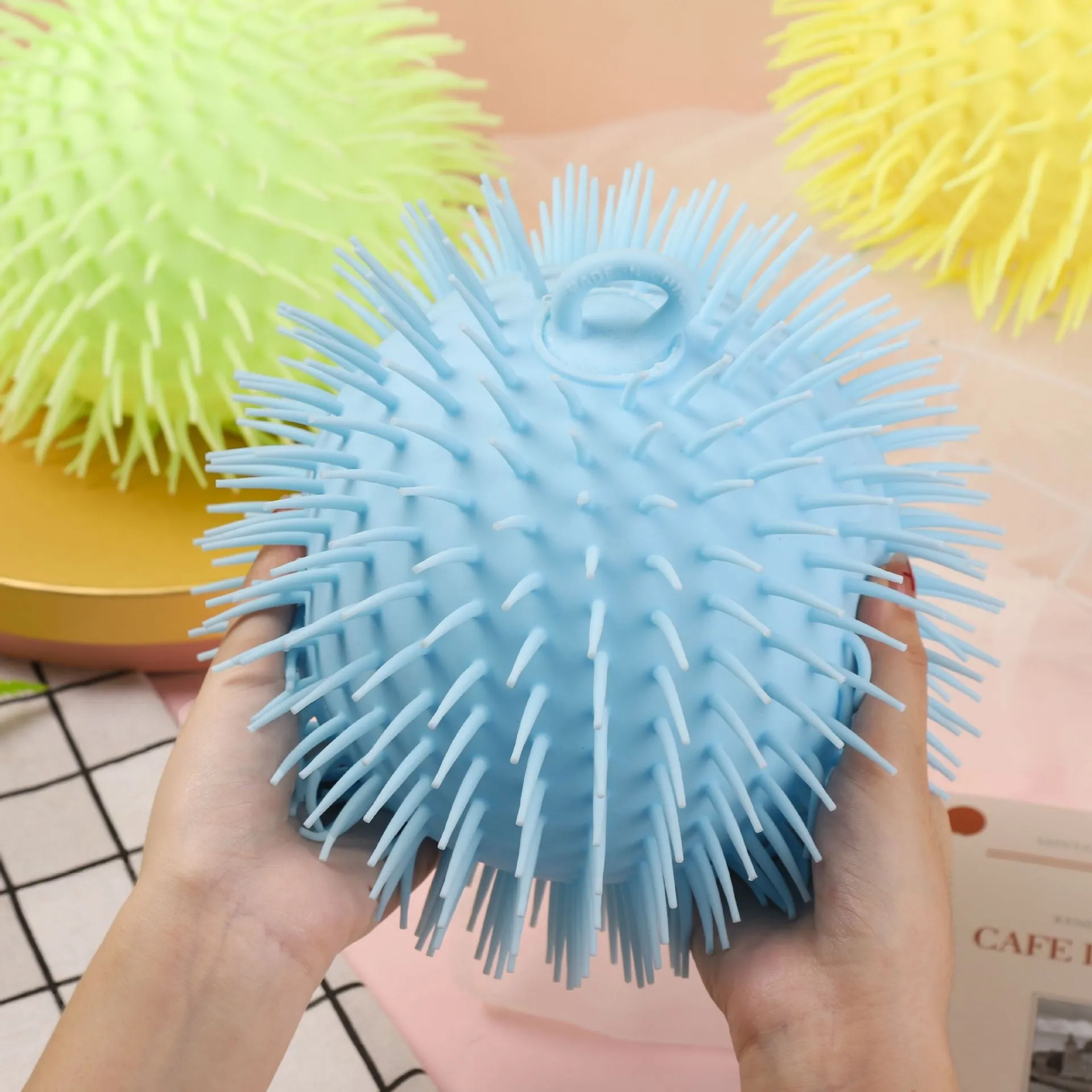 Children's Toy Cartoon Vent Macaron Color Hairy Ball Flash Luminous Ball Dense Hair Animal Head Large Caterpillar