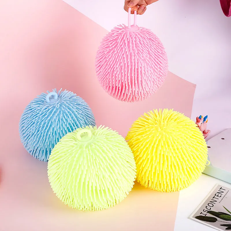 Children's Toy Cartoon Vent Macaron Color Hairy Ball Flash Luminous Ball Dense Hair Animal Head Large Caterpillar