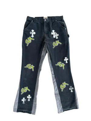 Chrome Hearts Gallery Dept Black Sex Records Cross Patch Flared Pants