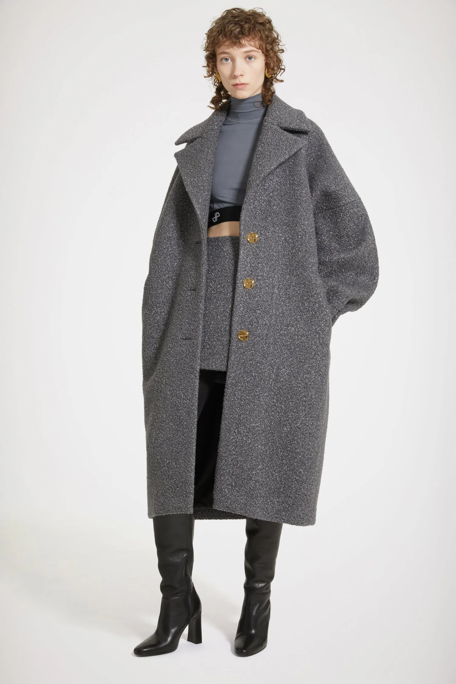 Cocoon coat in wool-blend bouclé