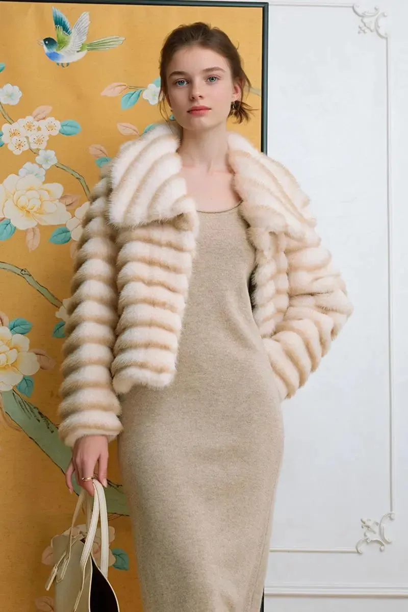 Cropped Faux Fur Chinchilla Coat with Oversized Collar