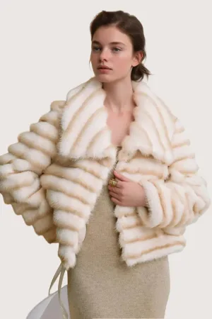 Cropped Faux Fur Chinchilla Coat with Oversized Collar
