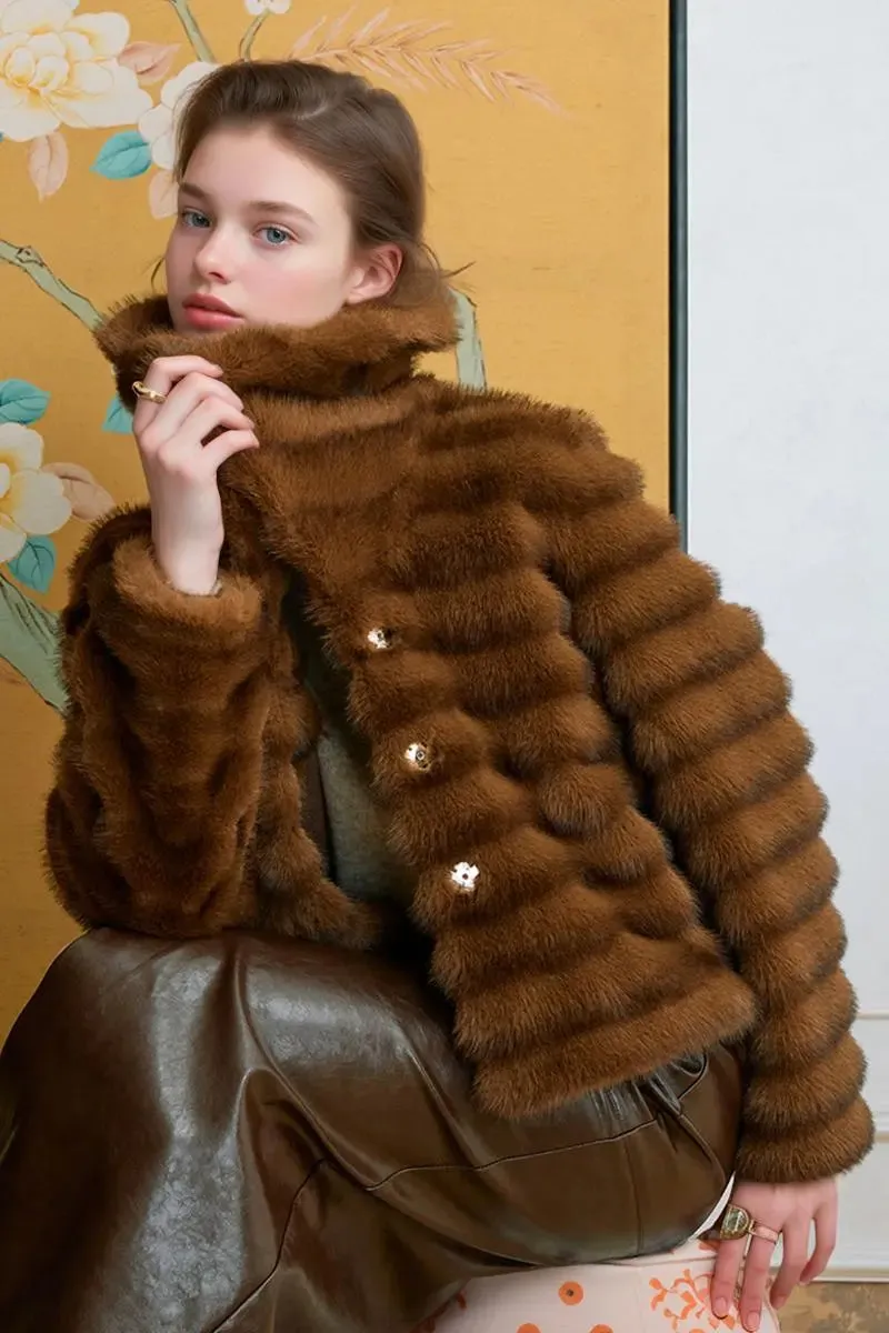 Cropped Faux Fur Chinchilla Coat with Oversized Collar