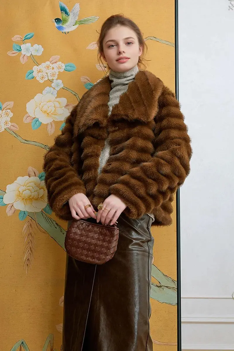 Cropped Faux Fur Chinchilla Coat with Oversized Collar