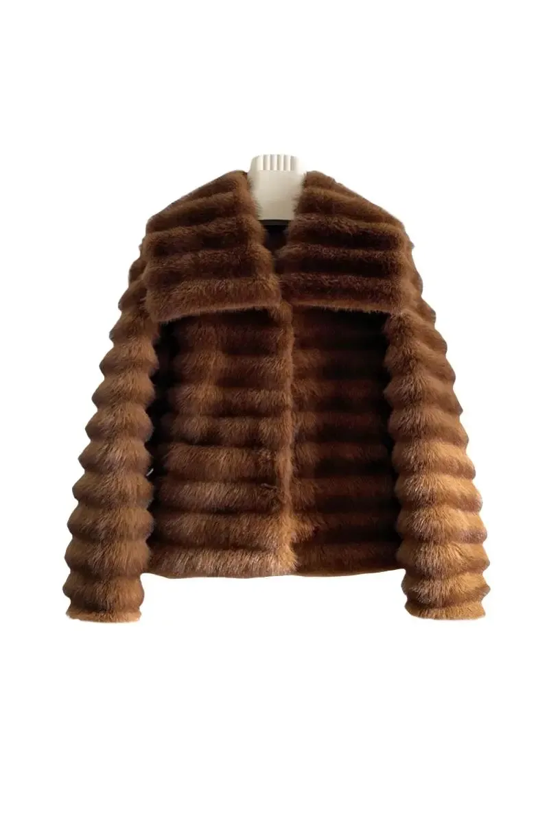 Cropped Faux Fur Chinchilla Coat with Oversized Collar