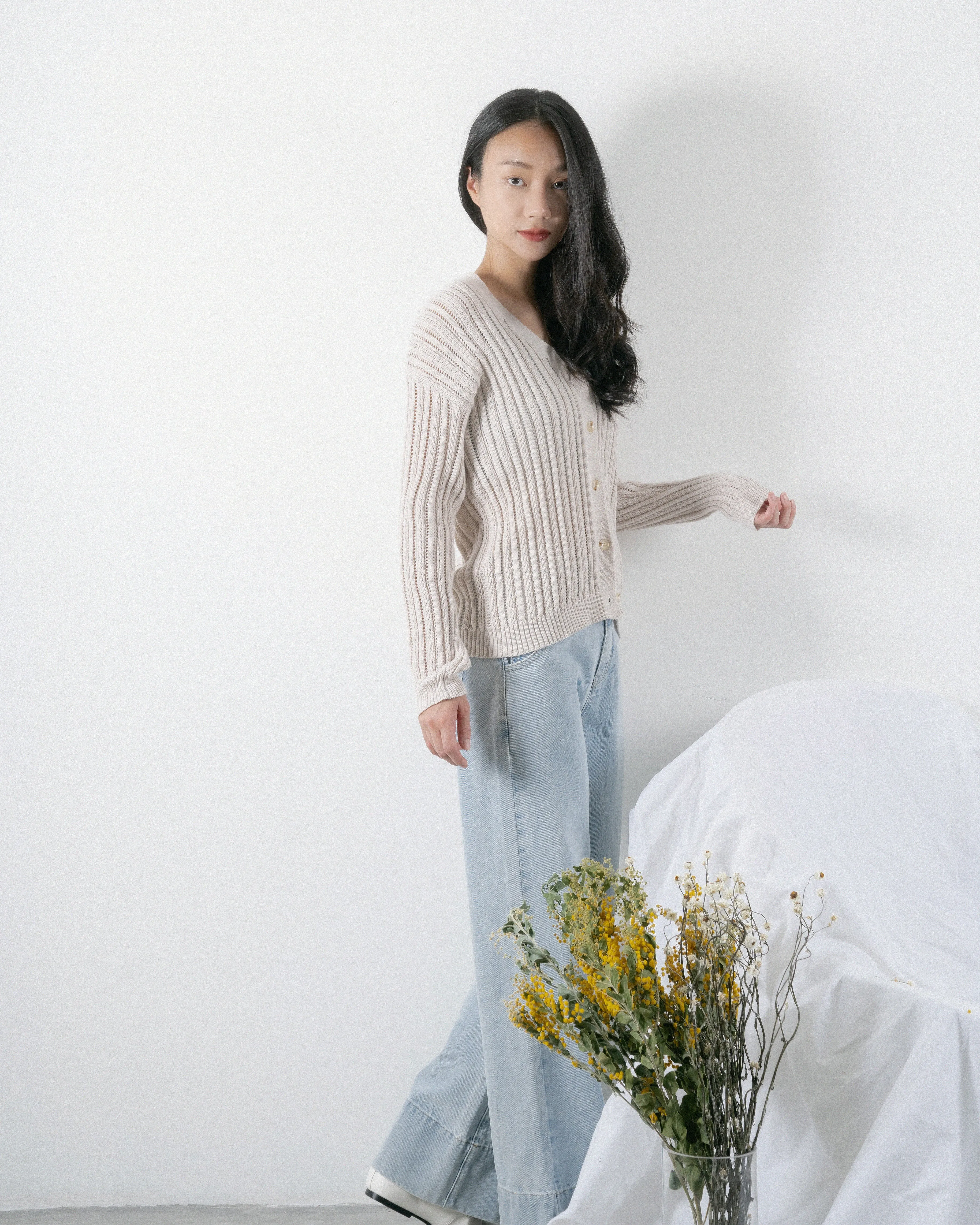 Eco Hollow Knit Cardigan (Beige)