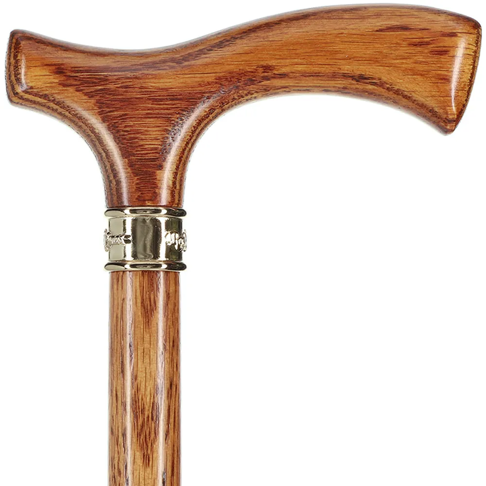 Elegant Fritz Oak Cane w/ Embossed Brass Collar