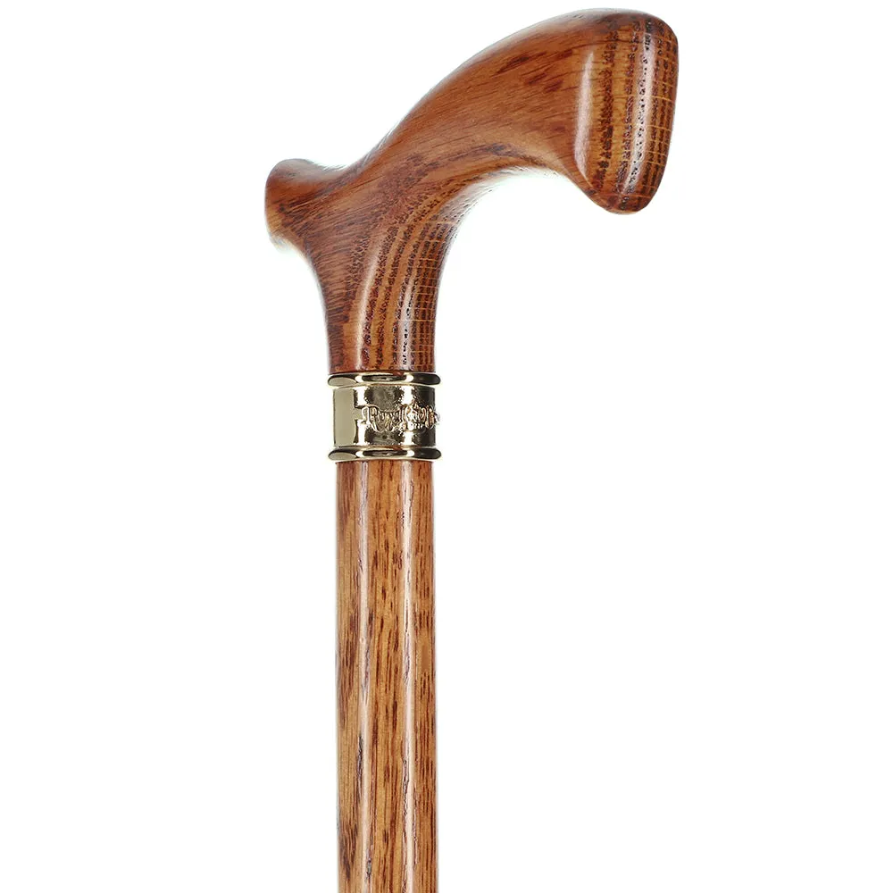 Elegant Fritz Oak Cane w/ Embossed Brass Collar