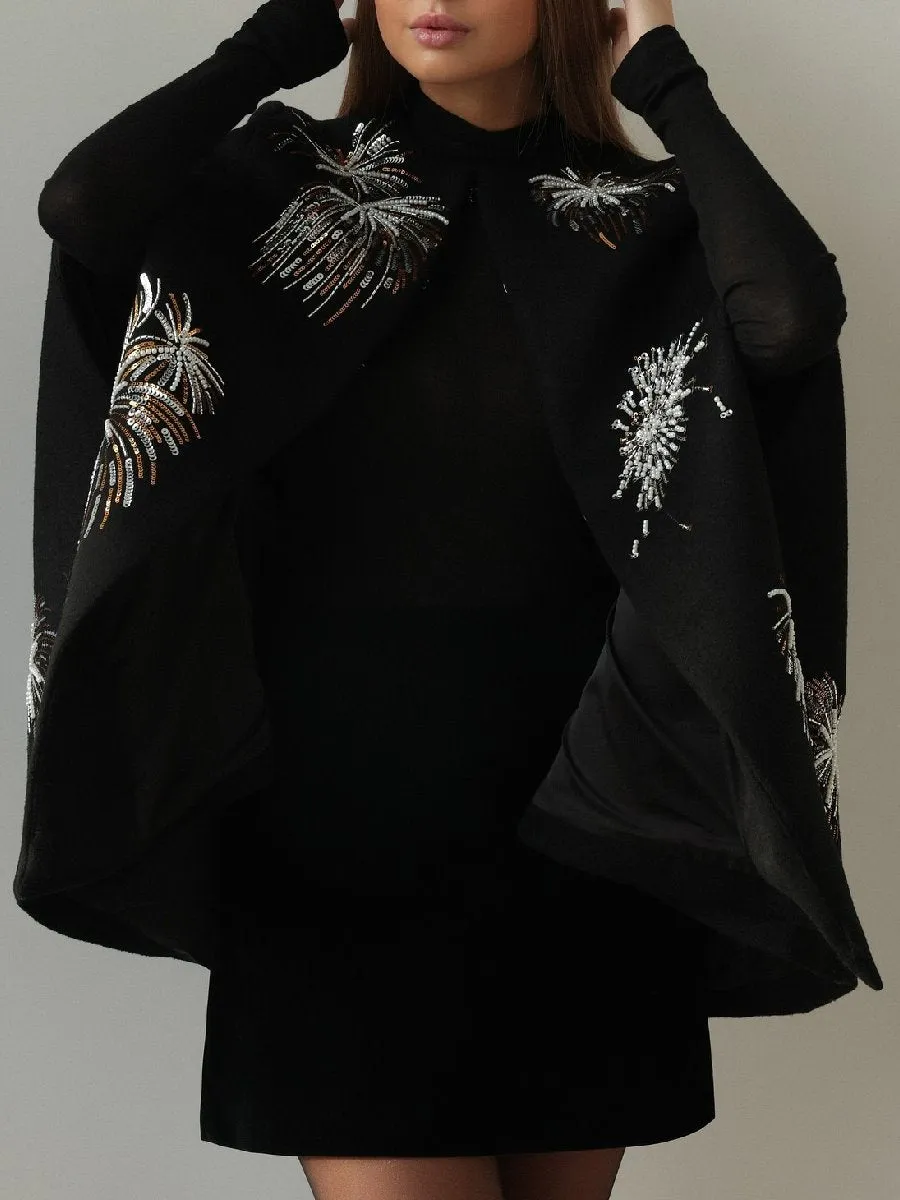 Embellished Wool Cape Coat