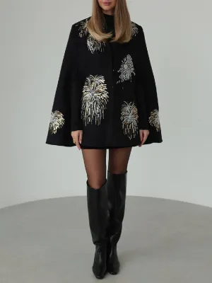 Embellished Wool Cape Coat