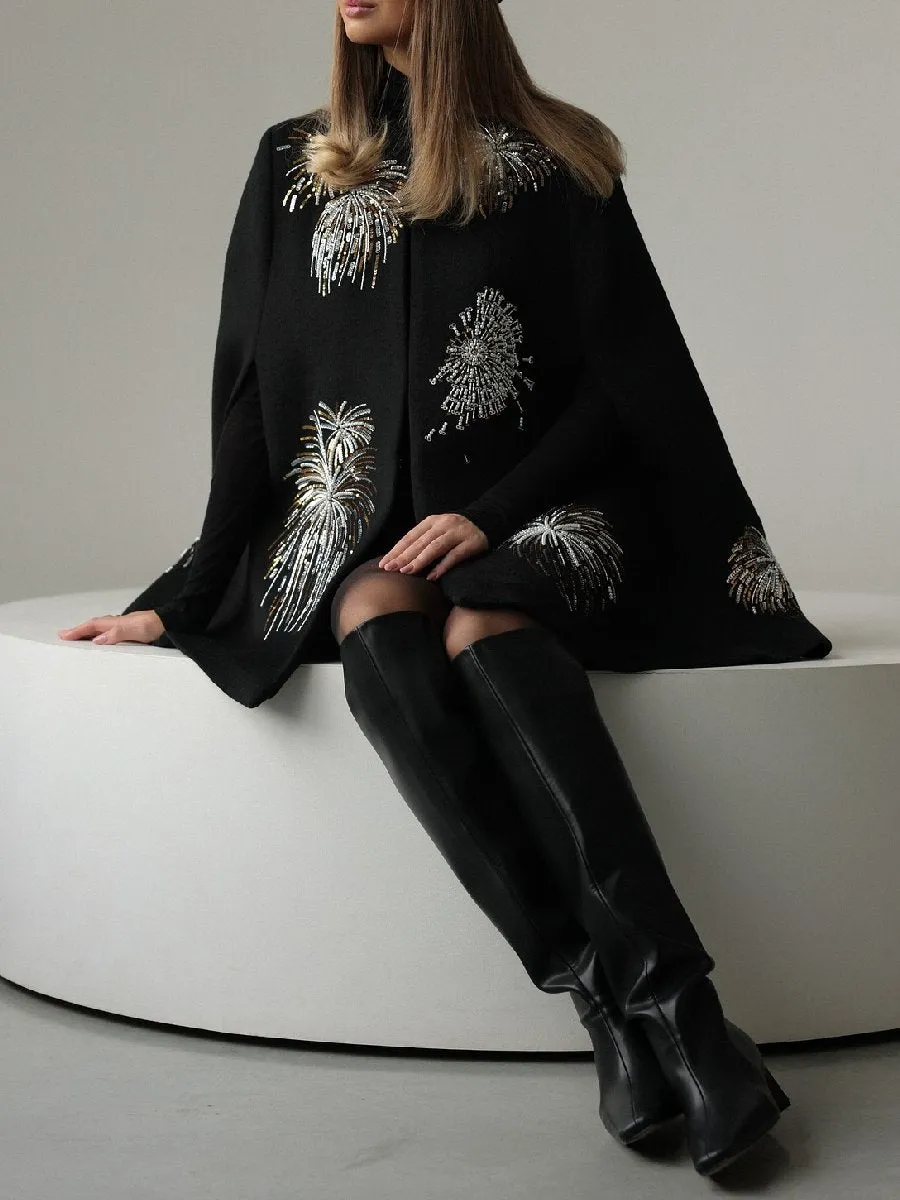 Embellished Wool Cape Coat