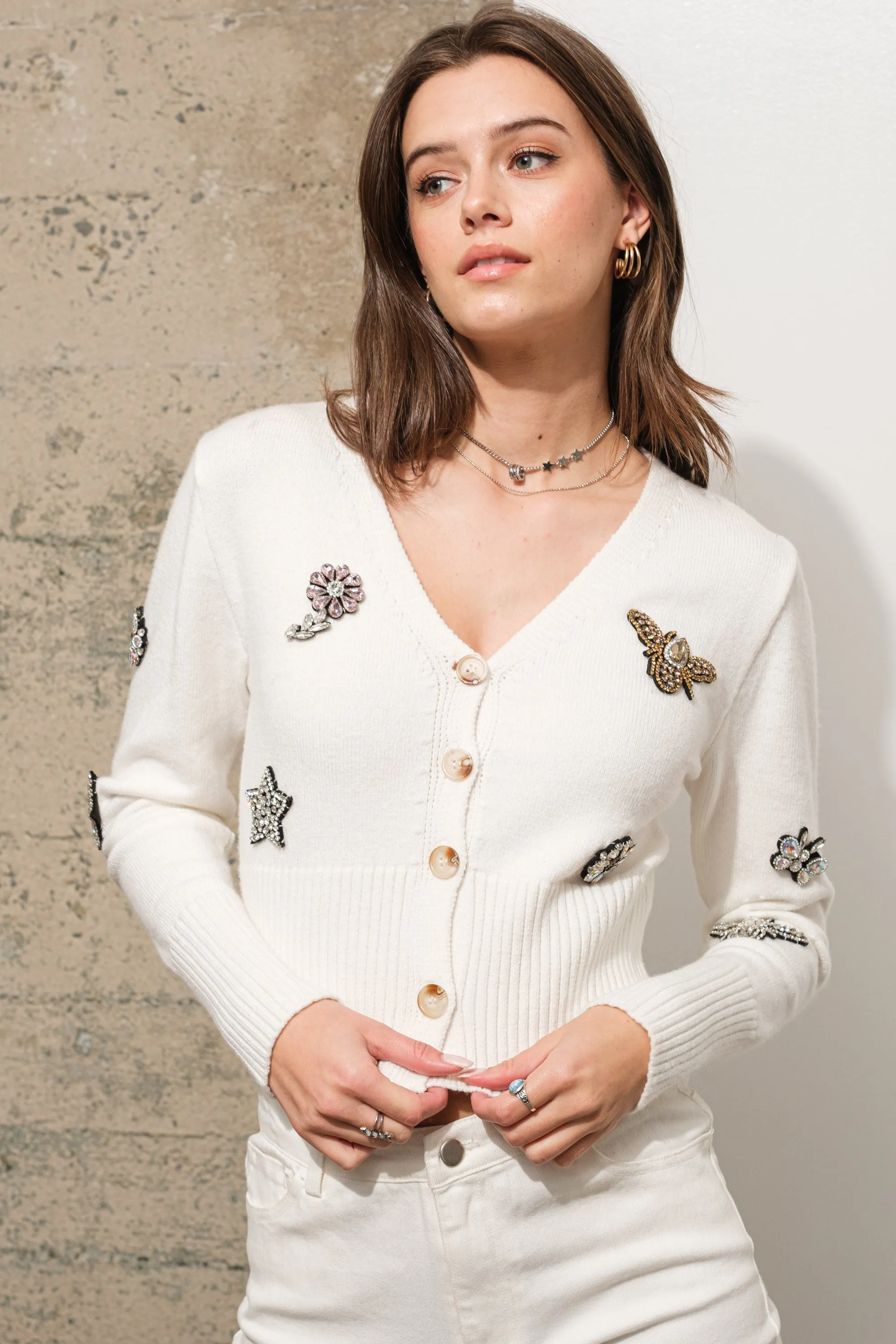 FINAL SALE!! Crystal Bee Cardigan in White