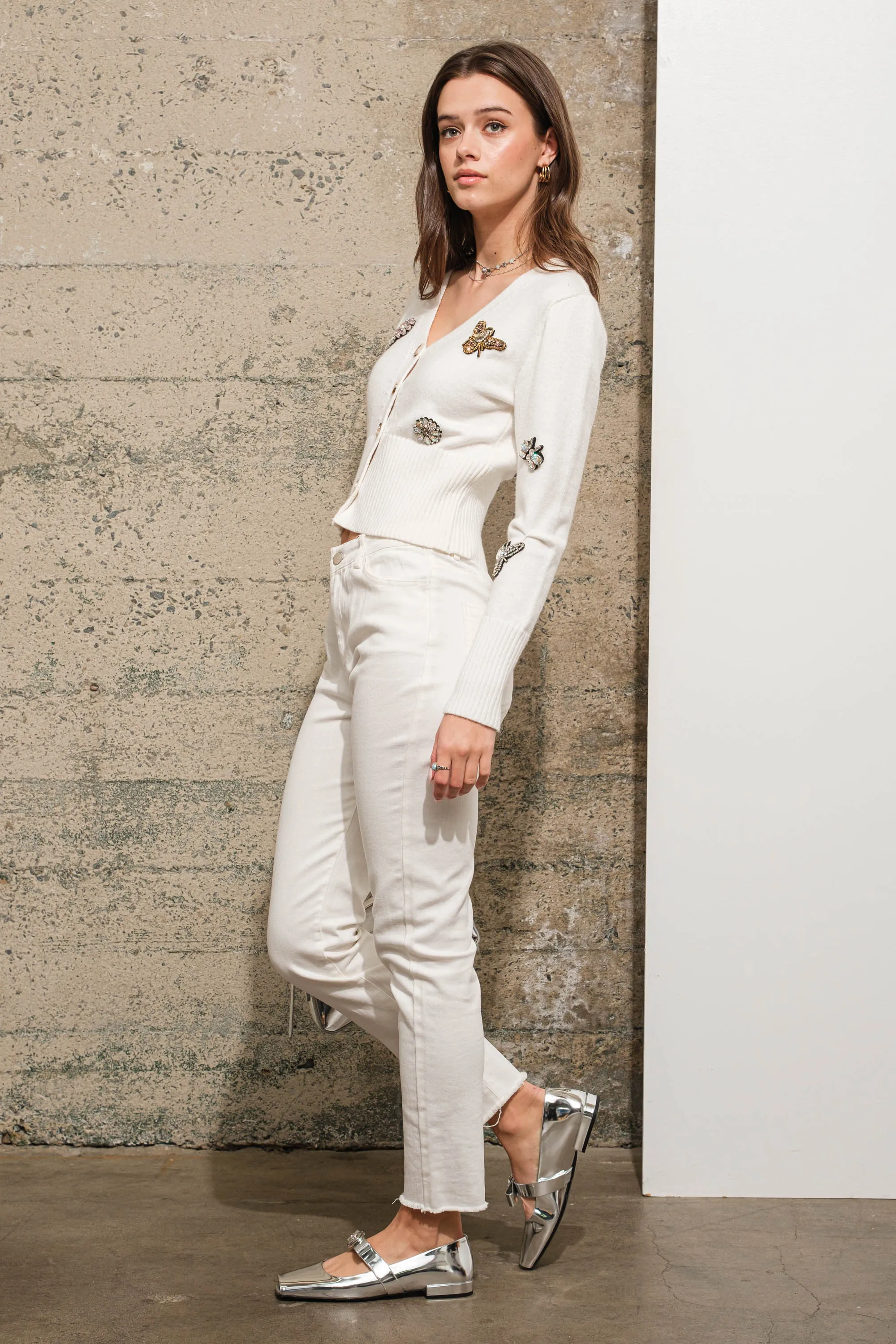FINAL SALE!! Crystal Bee Cardigan in White