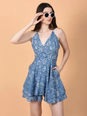 Flawless Blue Beach Mini Playsuit For Women | LUNA