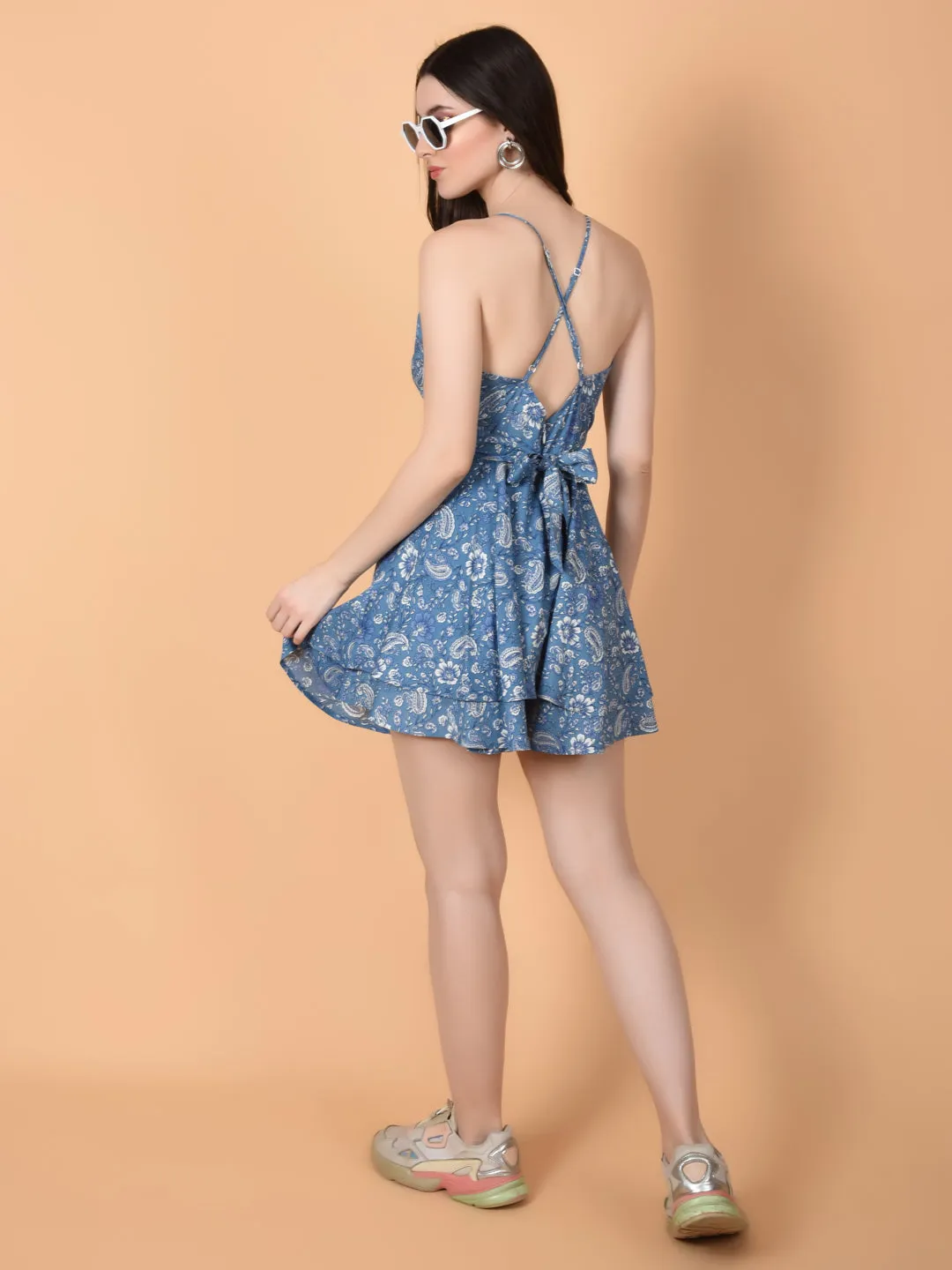 Flawless Blue Beach Mini Playsuit For Women | LUNA